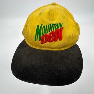 Vintage 70's Mountain Dew Snapback Hat Yellow Black Do The Dew Logo Cap Men OSFA